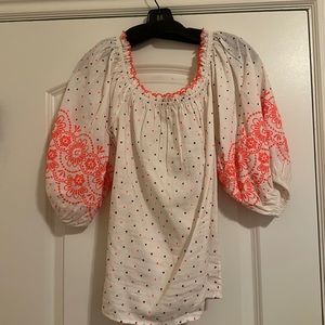 Sezane size 8 embroidered puffy sleeve top
